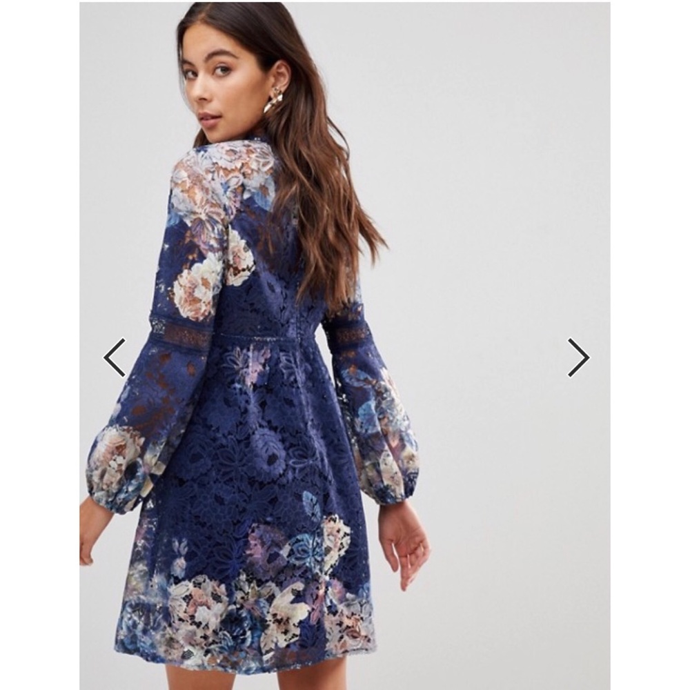 LITTLE MISTRESS ALL OVER FLORAL LACE SMOCK DRESS